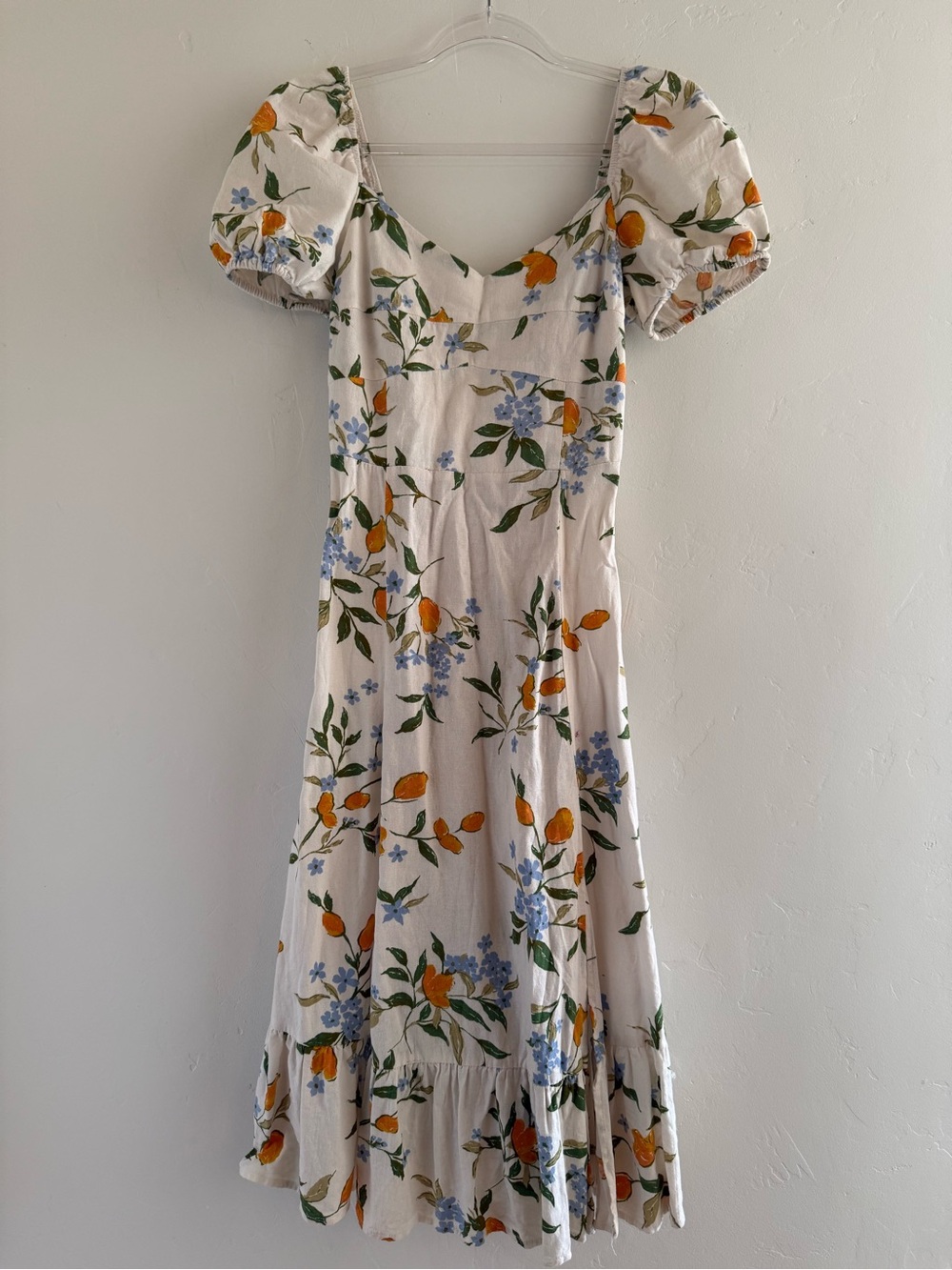 Anthropologie By The River Floral Puff Sleeve Smocked Midi Dress Size M